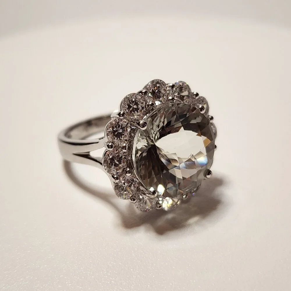 925 Silver light green stone Ring